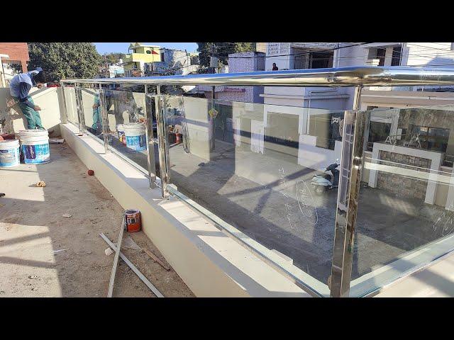 Stainless Steel Glass Railing Full Installation Process | how to make steel glass railing design