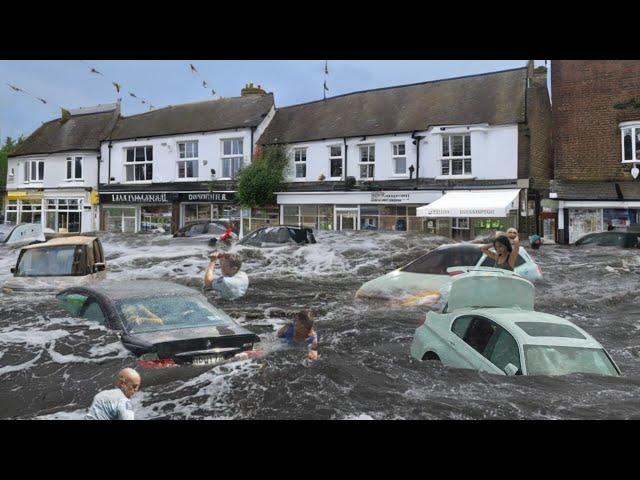 UK streets turn into rivers! Dunstable, Bedfordshire is underwater! Houses and cars are submerged!