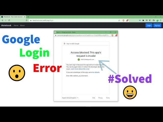 Access blocked: This app's request is invalid. || Google login error redirect_uri_mismatch || #react