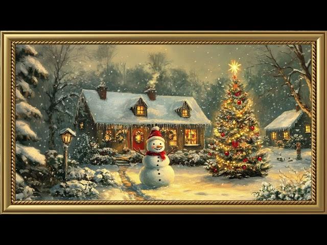 Vintage Christmas Greeting Card | Gold Frame TV Art | Art Screensaver for TV 2 Hrs