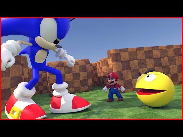 Giant Sonic and Mario vs Metal Pacman