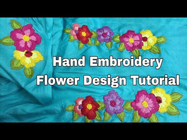 Hand Embroidery Tutorial | Flower Design Embroidery with Long & Short, Blanket Stitch & French Knot