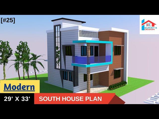 [#25] 29' x 33' modern south facing house design || RK Survey & Design