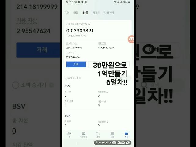 비트코인 선물 30만원으로 1억만들기 프로젝트 6일차 (루클 0.00015 까지 존버)