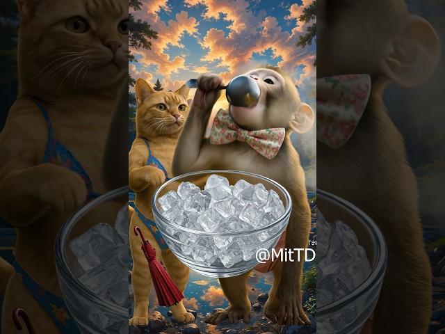 Cat vs Monkey Ice Cream Mukbang ASMR#cat #monkey #ai #asmr
