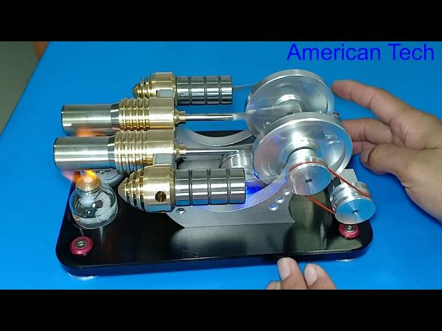 Stirling Engine generator Kit 2-Cylinder Parallel Bootable Micro External Combustion Engine Model