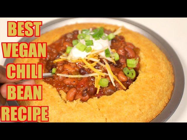 DELICIOUS EASY VEGAN CHILI BEAN RECIPE | CORNBREAD