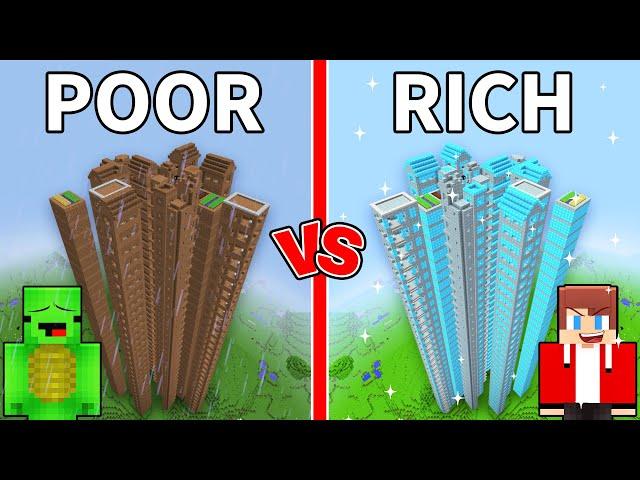 JJ and Mikey: POOR vs RICH Tallest Village Battle in Minecraft - Maizen