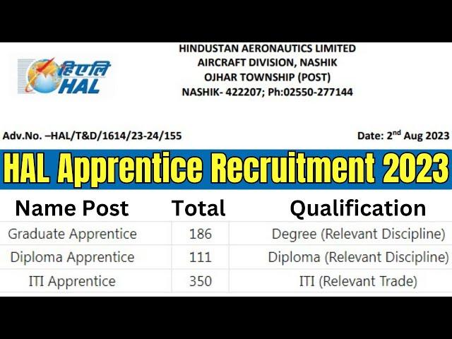 HAL Recruitment 2023 | HAL Apprentice Recruitment 2023 | HAL Notification 2023 | HAL Jobs 2023