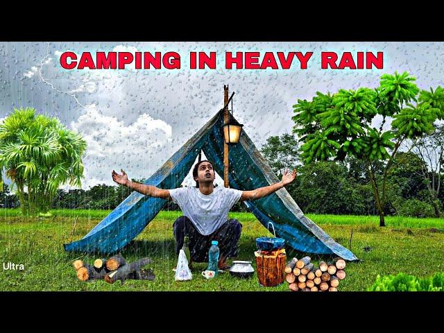 Solo Camping In Heavy Rain & Windstorm | Heavy Rain In Jungle Camp | Camping Video