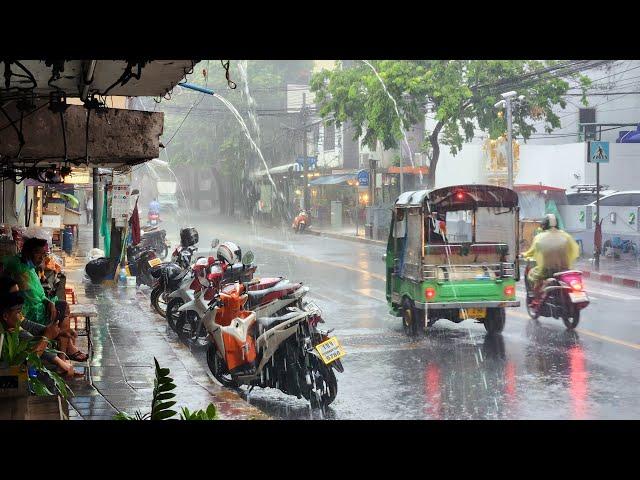 [4K] Walking in the Rain during Summer Season in Bangkok, Thailand (First Rain Walk in 2024)