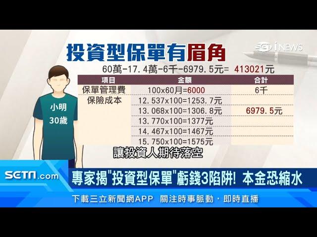 儲蓄險、投資型保單「虧錢3大陷阱」揭密！儲蓄型保單「期滿領回」驚覺縮水　保險專家曝「合約內幕」｜保險新聞｜三立iNEWS高毓璘 主播｜訂閱@money_setn看更多 財經新聞