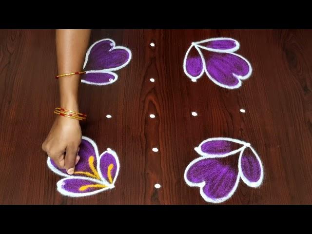 Flowers rangoli || rangoli designs || easy muggulu ||