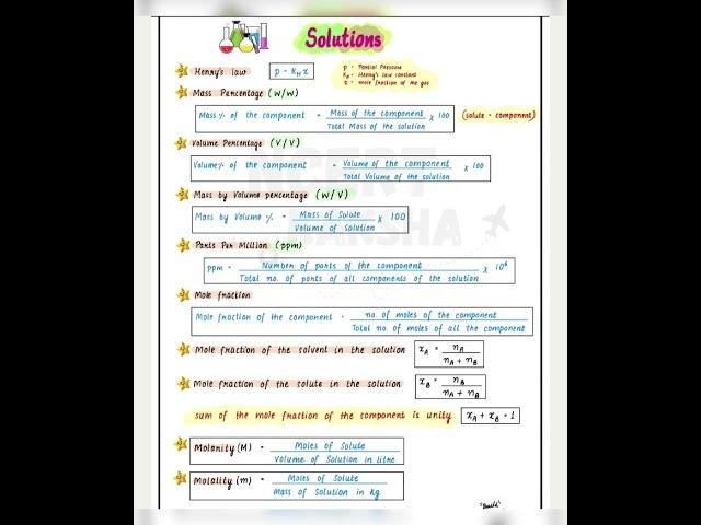 Chemistry class 12 /chapter - Solution formula sheet #neet #trending #ncert #subscribe for more ️
