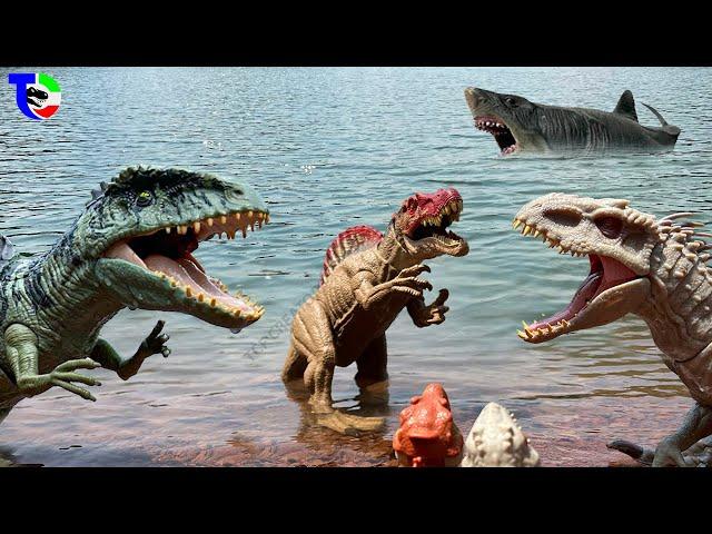 SPINOSAURUS VS INDOMINUS VS MEGALODON VS GIGA| BACKYARD BATTLE| Jurassic World