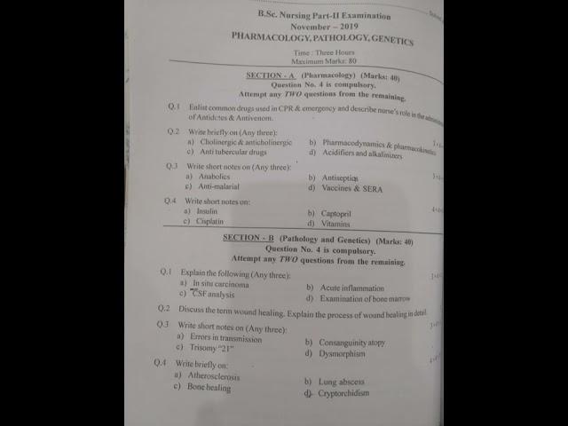 Pharma & pathology previous years questions || Bsc Nursing 2nd year || important questions