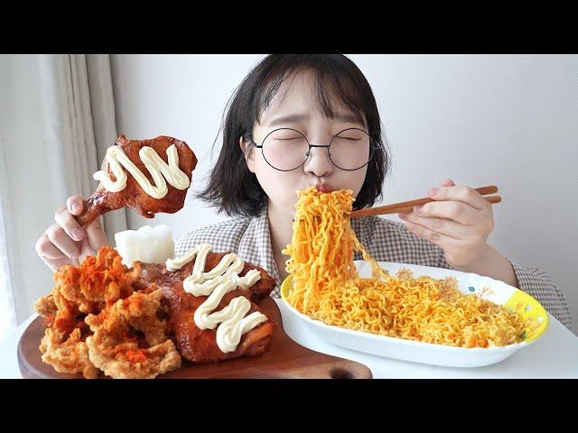 오랜만에 치즈볶이 잔뜩 먹방bbq닭발튀김 + 자메이카 통다리치킨에 마요네즈 주르륵 REALSOUND MUKBANG | Cheese ramyun,fried chicken feet