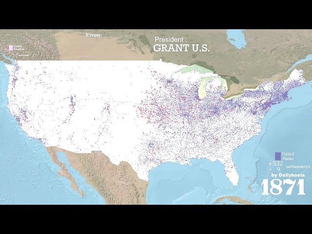 History of USA: Cities and Towns, every year map