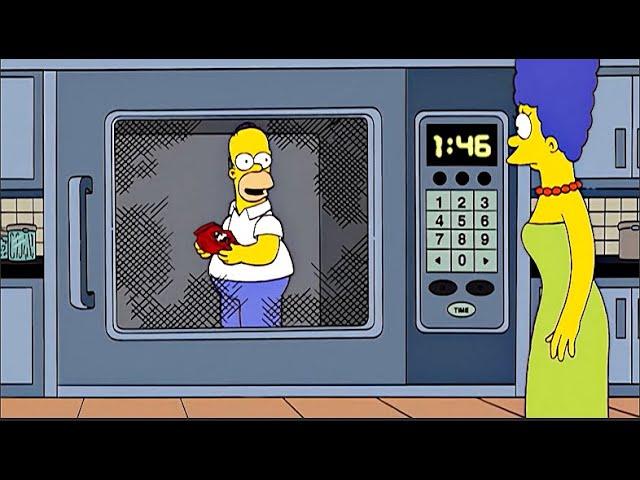 The Simpsons Homer, who goes into a giant microwave and pops popcorn.