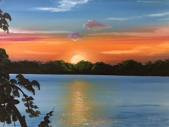 #359 evening lake scene "How to paint in acrylic"