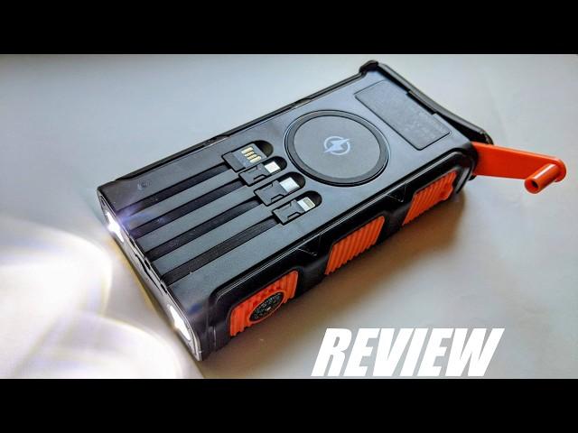 REVIEW: GOODaaa Solar Power Bank w. Built in Hand Crank - Wireless Charger | Rugged LED Flashlight!