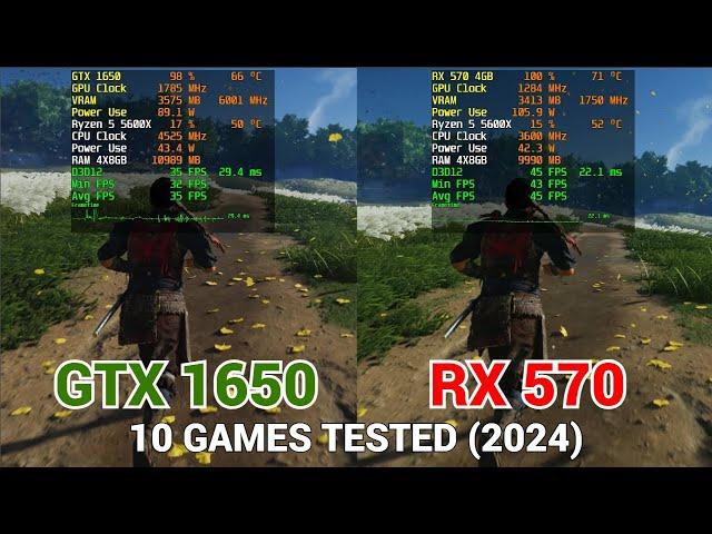 Nvidia GTX 1650 vs AMD RX 570 10 Games Tested (2024)