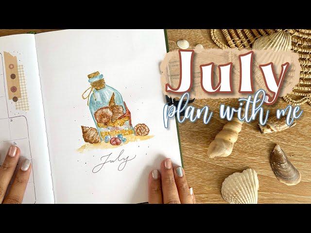 July 2024 bullet journal setup | watercolour seashell theme  PLAN WITH ME 