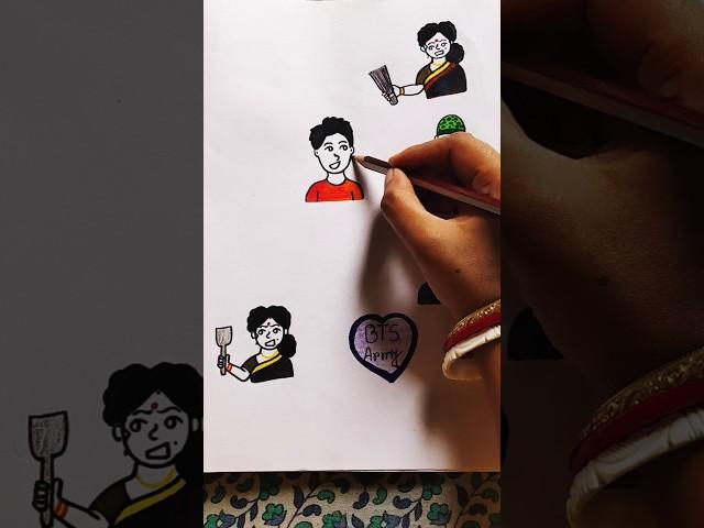 Mummy VS BTS Army  Indian Army jonno  like kore dao#youtubeshorts #art #drawing #funny #army #bts