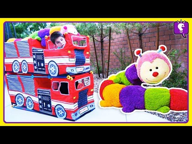 GIANT CATERPILLAR Adventure! Stacked Trucks and Pretend Play by HobbyKids