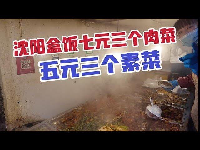 沈阳天天排队的盒饭 7元仨肉菜 5元仨素菜 俩人14元吃的溜溜饱