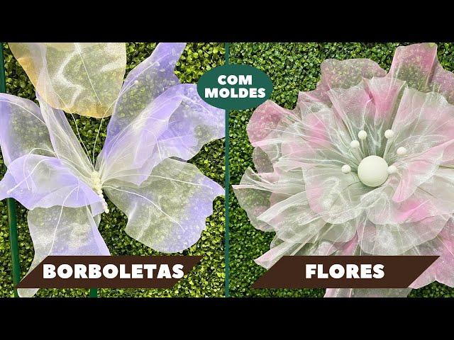 Como Fazer Flores e Borboletas Gigantes de Organza com Moldes Fácil Flor Grande de Tecido Decoração