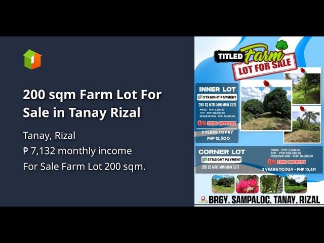 200 sqm Farm Lot For Sale in Tanay Rizal