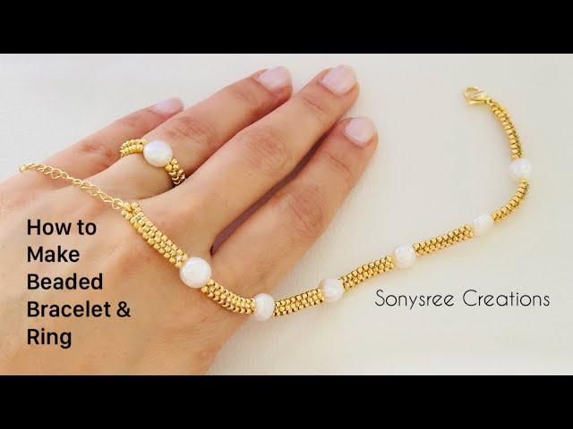 Dainty Beaded Bracelet & Ring Set || Herringbone Stitch Ring || Super Easy Tutorial