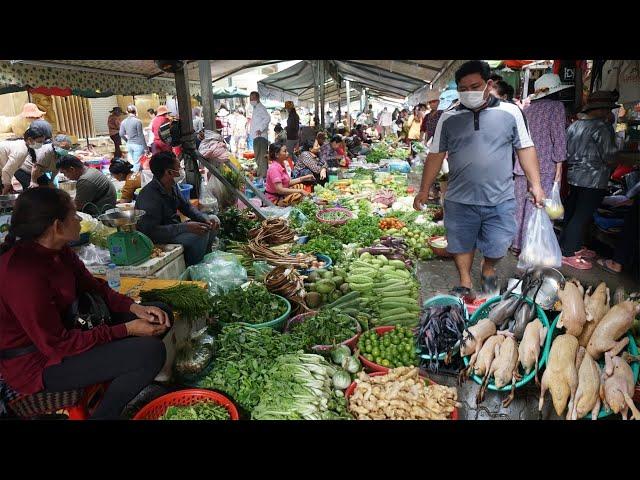 Boeng Trabek Plaza Market Show - Morning Daily Lifestyle of Vendors Selling Plenty Different Food