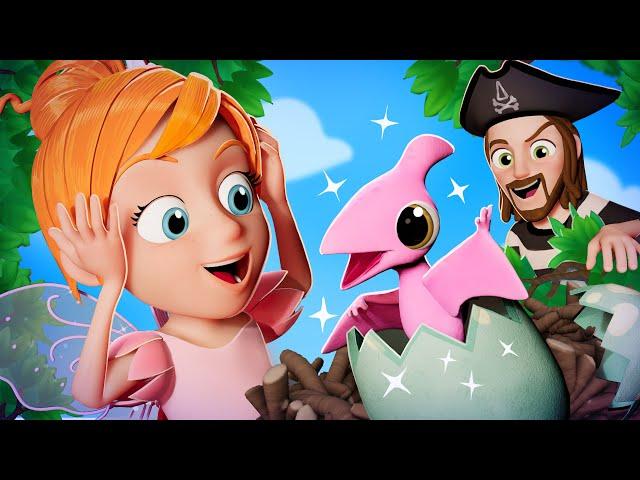 Fairy Adley hatches BABY DiNO PETS!!  Pirate Dad adopts dinosaur babies! DiNO iSLAND Family Cartoon