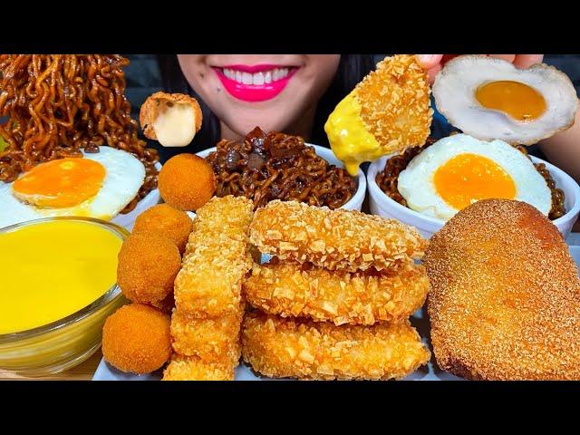 ASMR FISH NUGGET, FISH STICK, CHICKEN CUTLET, CHEESE BALLS, BLACK BEAN NOODLES MASSIVE Eating Sounds