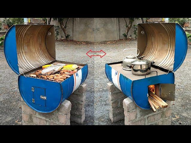 Outdoor multifunctional wood stove _ Creative ideas from cement and non iron barrels