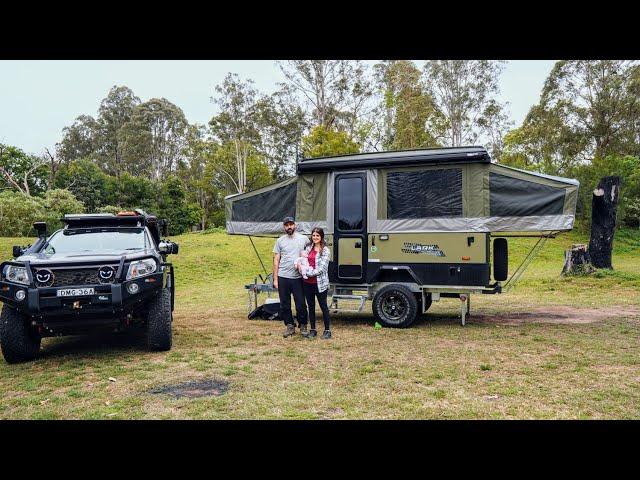 Camper trailer camping in the rain with our newest family member - Nowra NSW