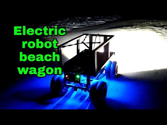 Electric robot beach wagon , fabricated at Keyfarm, tested in Gulf Shores Alabama. Radio controlled.