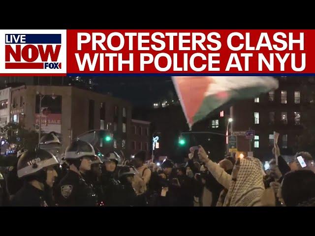 NYU pro-Palestine protesters arrested amid clash with police, chairs thrown  | LiveNOW from FOX