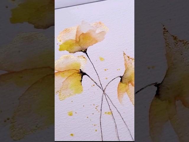 Transparent layered golden flowers #watercolor #painting #flower #trending #satisfying #shorts