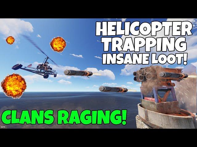 RUST | S.A.M SITE TRAPPING UNSUSPECTING CLAN HELICOPTERS FOR HUGE LOOT ! *CLANS RAGING*