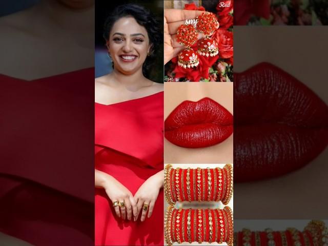 Nithya Menon beautiful  same dress maitcing colour earing bangles and lips #shorts #lips