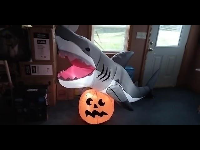 NEW FOR 2025 Gemmy Airblown Inflatable Halloween Shark With Sound Box At Night