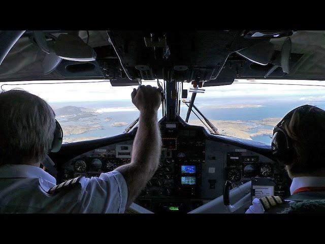 Full cockpit view of beach landing into Barra Scotland