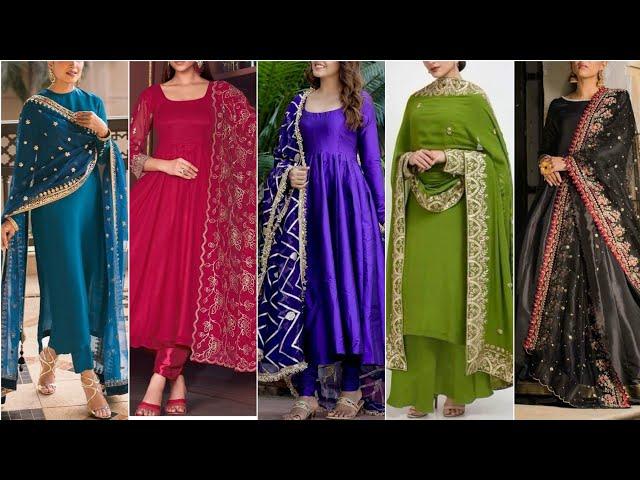 Heavy Dupatta With Plain Suits Designs//Plain Suit With Heavy Dupatta//simple suit heavy dupatta