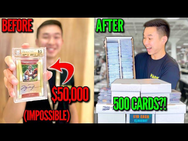 I attempted the IMPOSSIBLE card show TRADE DOWN challenge with a $50,000 MJ AUTOGRAPH?! 