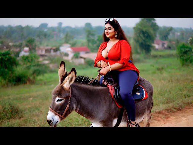 beautiful indian plus size  women donkey riding