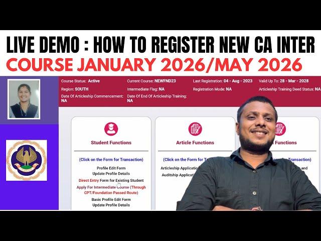 live Demo :- How to Register CA Intermediate January 2026/May 2026 | Complete New Process