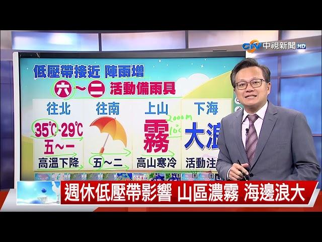 【立綱氣象報報】低壓帶接近 近海風浪大 局部雷陣雨│中視晚間氣象 20240919